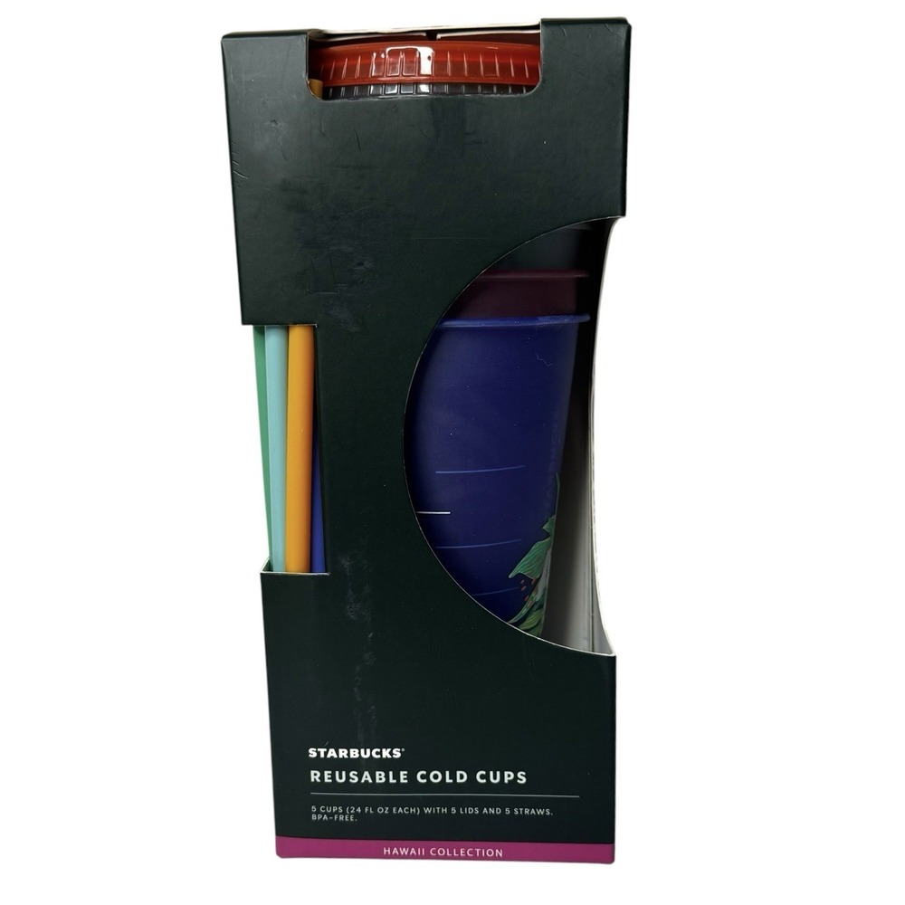 Stabucks Hawaii 2020 Collection 5 Set Reusable Cold Cup Tumblers 24oz With Straw
